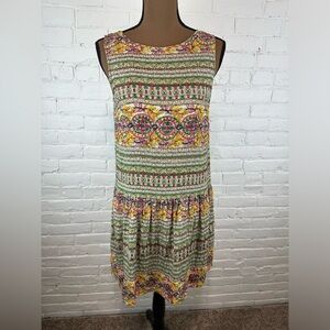 Anthropologie Hemant & Nandita Silk Beaded Embroidered Drop Waist Dress Size 6